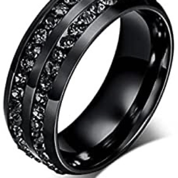 Other - Mealquet 8mm Stainless Steel High Polished & Chanel Set CZ Men Wedding Band